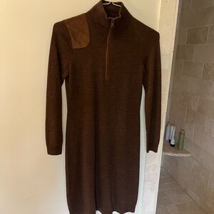 Ralph Lauren Brown Ribbed Mock Neck Long Sleeve Dress